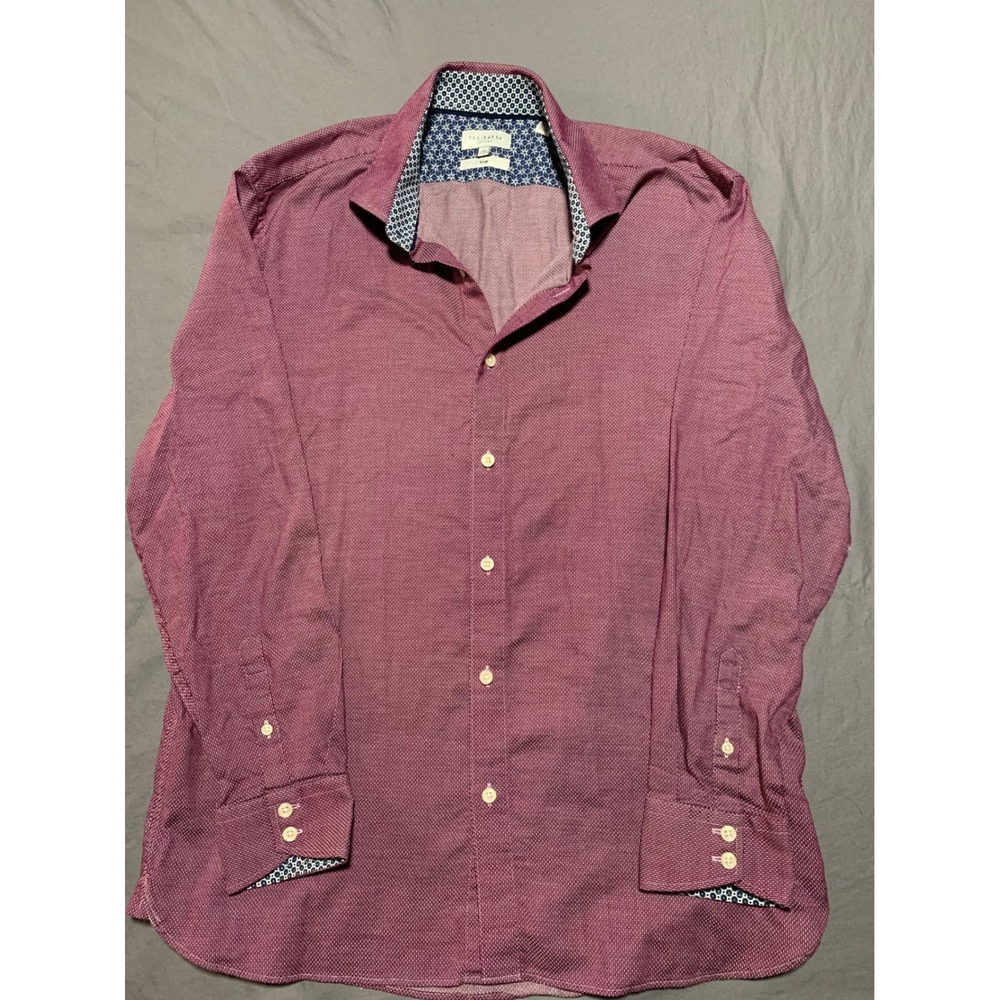 Ted Baker London Mens Slim Fit Dress Shirt Burgundy White Pattern 16.5‎ 32/33